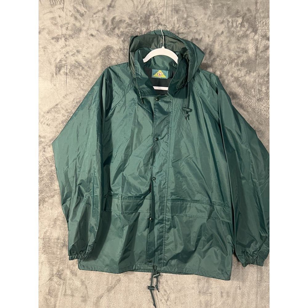 Vintage World Wide TKO Hooded Windbreaker Jacket Forest Green Mens Medium